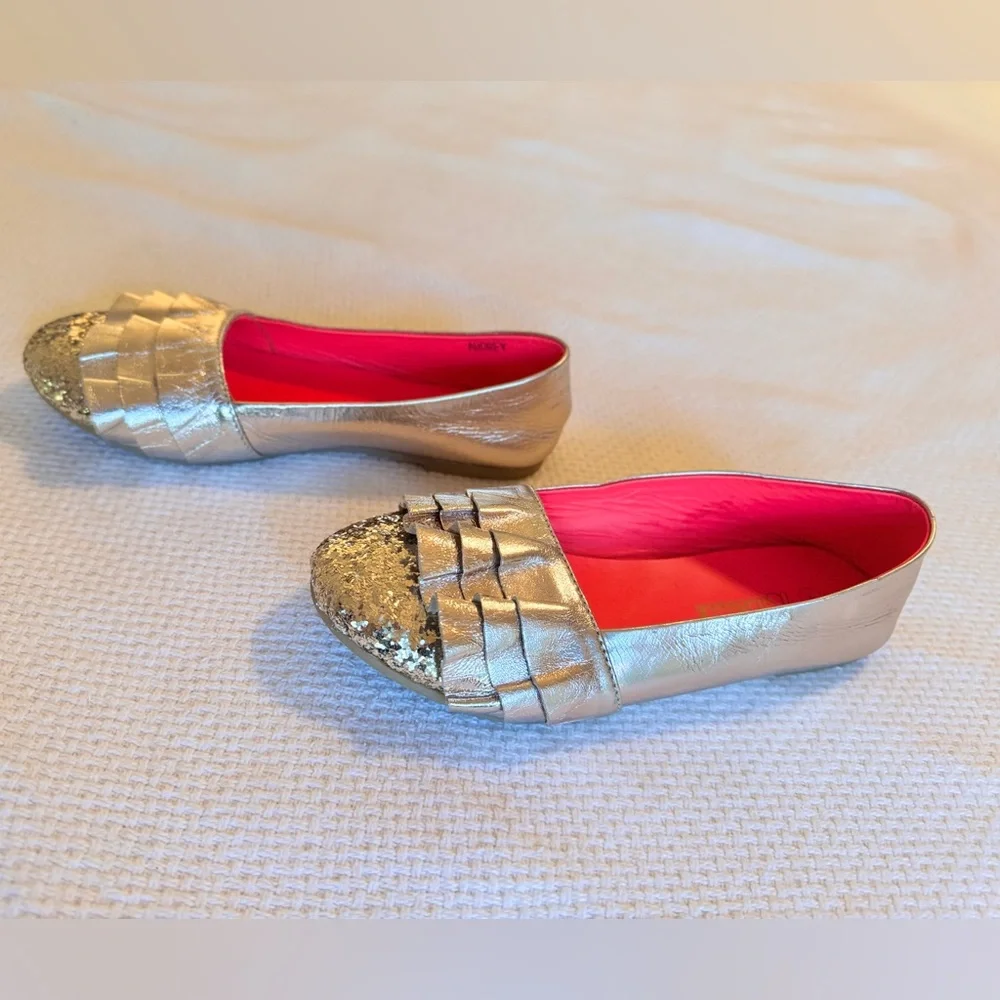 BILLIEBLUSH Girls Gold Glitter Flats w Ruffles Kids Shoes